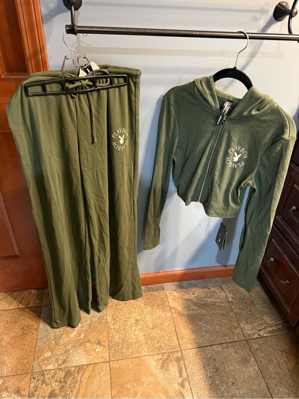 Size M.  PLAYBOY x Missguided  Olive Green Lounge Pant with Logo